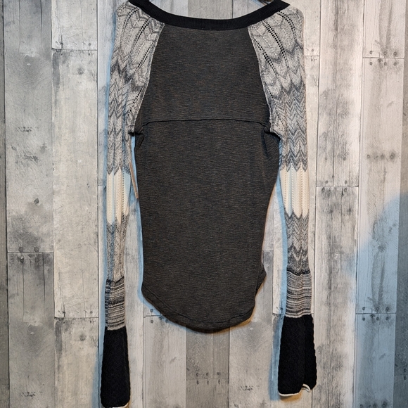 NWT Free People Black and Gray Bell-Sleeve Thermal Sweater - Picture 3 of 7
